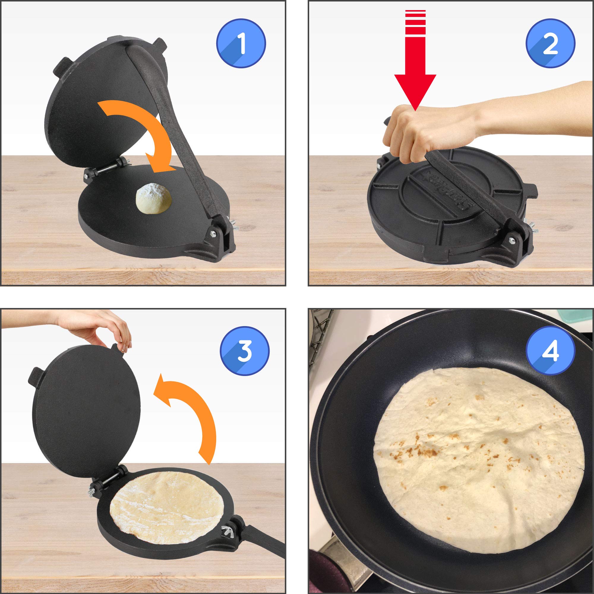 StarBlue tortilla press multiuse view for rotis tortillas and arepas