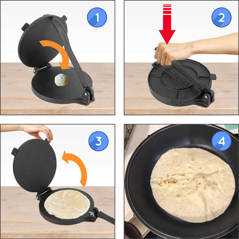 StarBlue tortilla press multiuse view for rotis tortillas and arepas