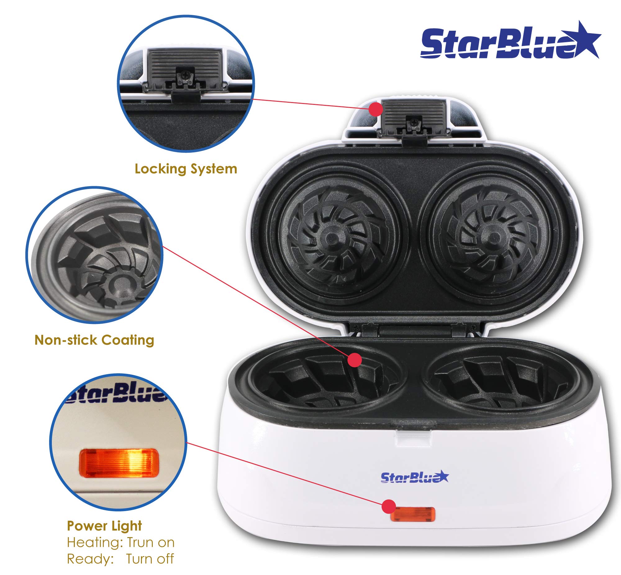 StarBlue waffle bowl maker with non-stick plates for easy cleanup