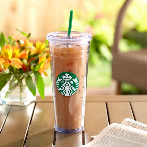 Starbucks reusable ridged straw included for easier sipping and less waste.