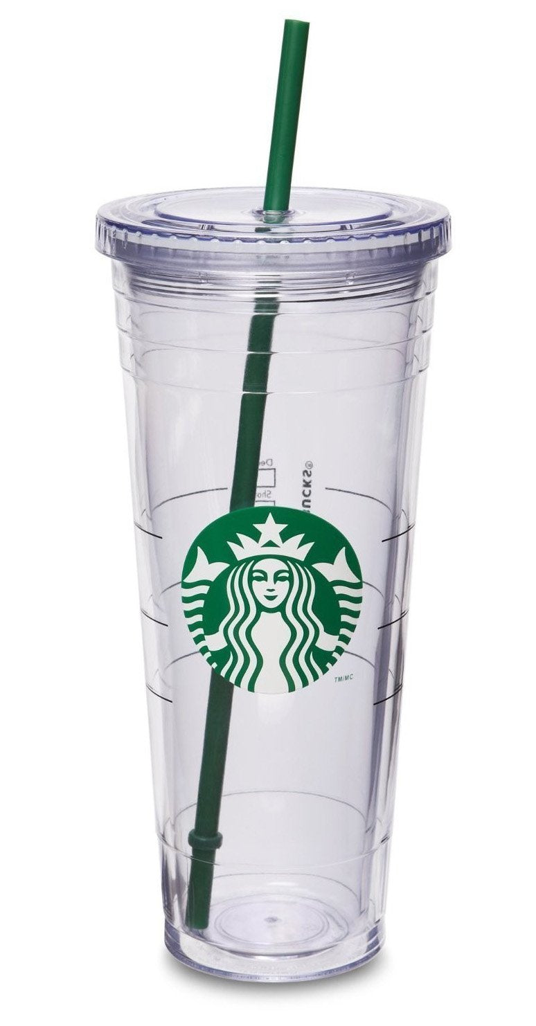 Starbucks Cold Cup Venti 24 oz, clear double-wall tumbler keeps cold drinks cool.