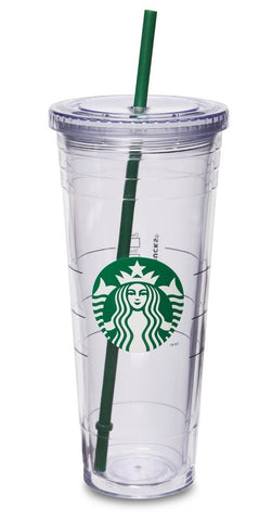 Starbucks Cold Cup Venti 24 oz, clear double-wall tumbler keeps cold drinks cool.