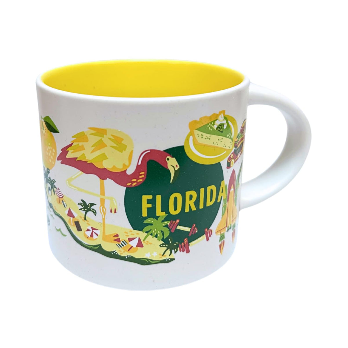 Starbucks Discovery Florida ceramic mug 14oz in white and yellow for daily coffee rituals.