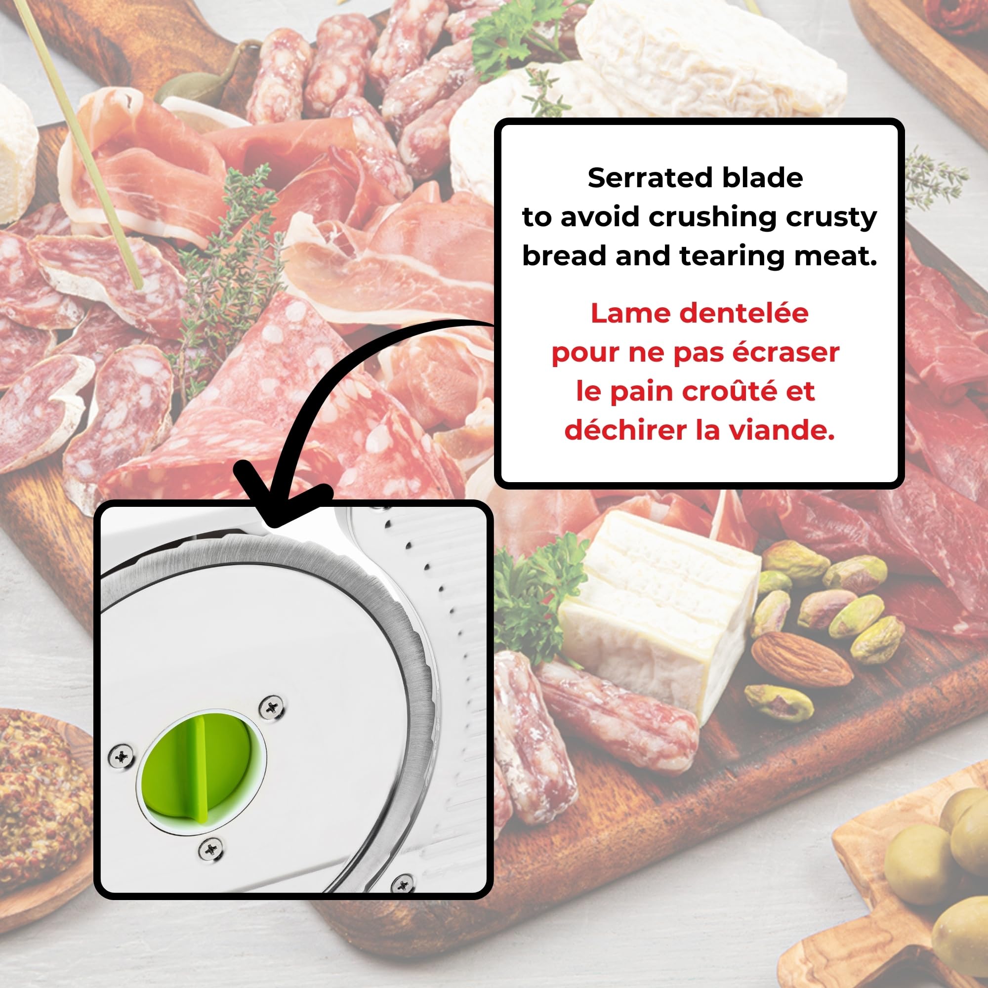 Starfrit Deli Slicer safety features including thumb guard for safe slicing