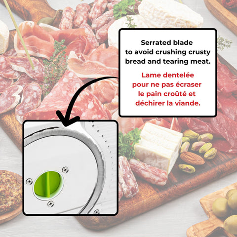 Starfrit Deli Slicer safety features including thumb guard for safe slicing