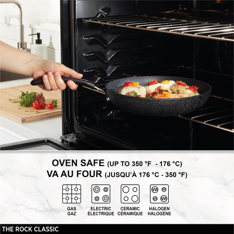 Starfrit ergonomic handle offers a secure, comfortable grip on the 20cm pan.