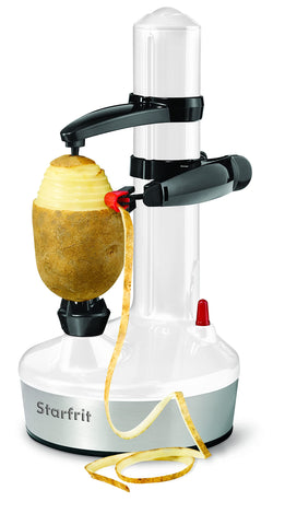 Starfrit Rotato Express 2.0 in-use shows effortless one-button peeling on diverse produce.