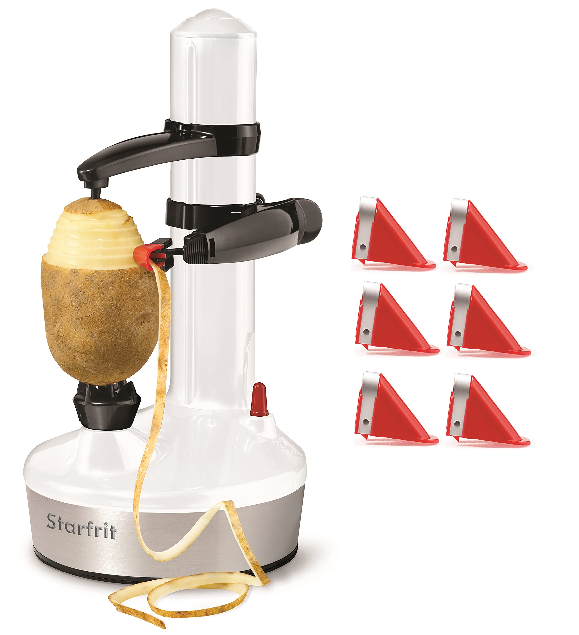 Starfrit Rotato Express 2.0 peeler assembly enables quick, clean peeling for varied produce.