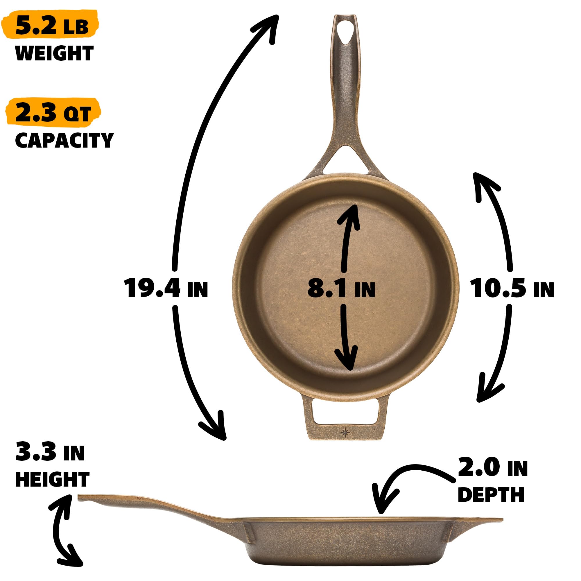 Stargazer cast iron pouring rim image showing drip-free, precise pouring from any angle.