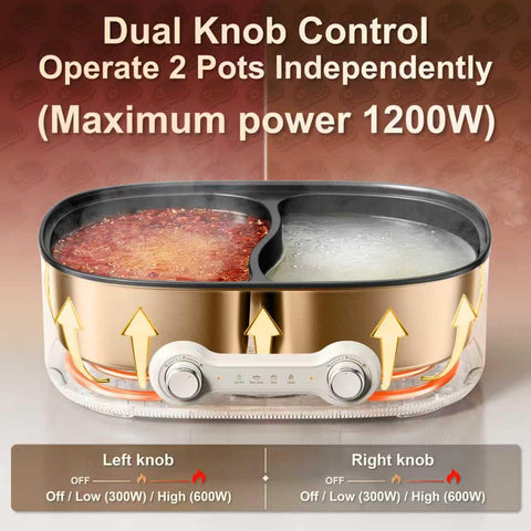 Stariver 1200W hot pot controls for precise simmering and rapid boiling during gatherings