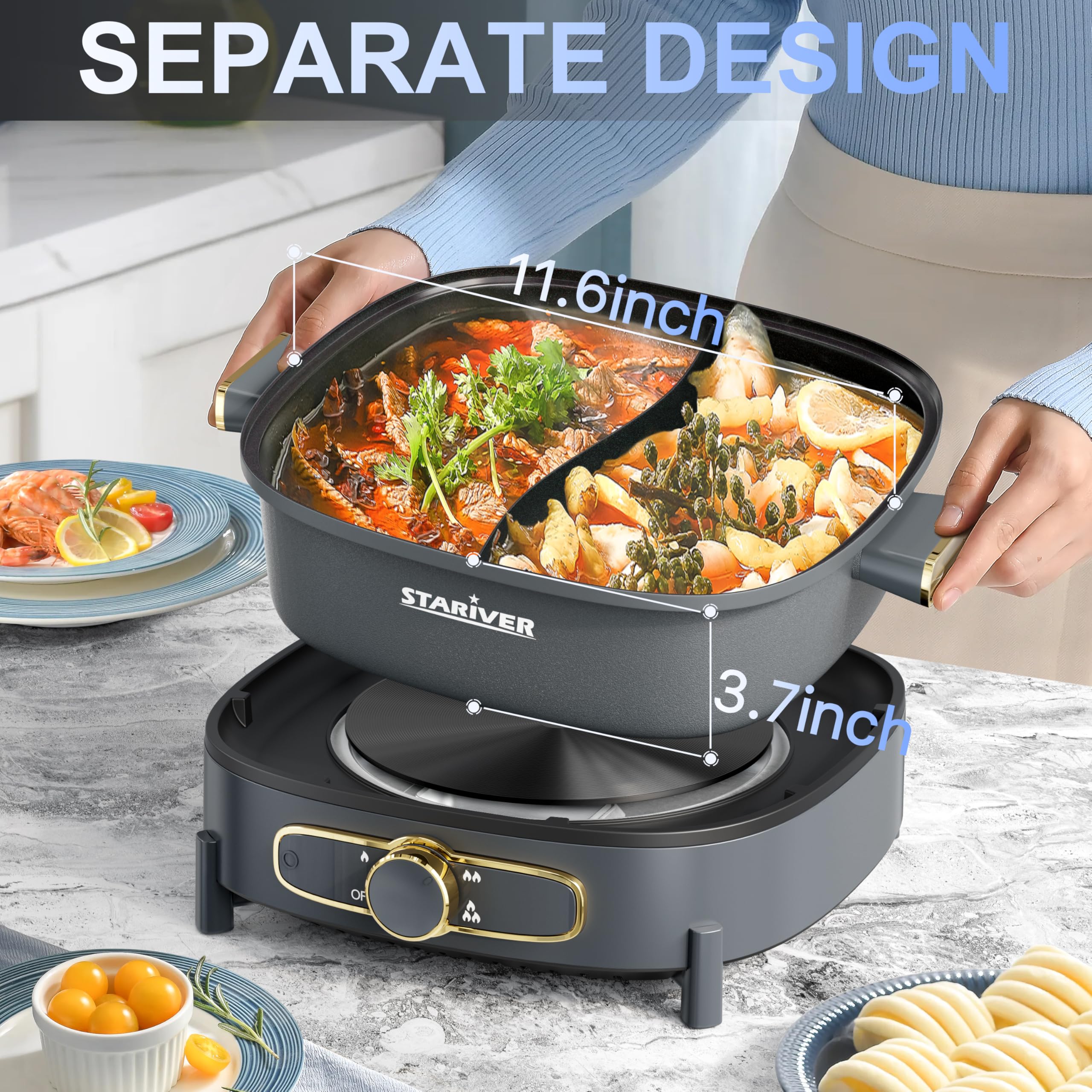 Stariver 1500W control panel with three settings for versatile cooking