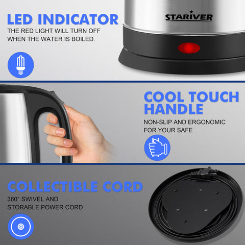 Stariver 2.5L kettle boiling action demonstrates fast 1000W performance