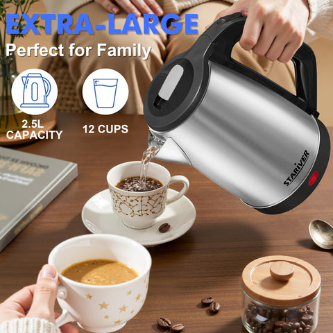 Stariver 2.5L kettle spout pour view shows smooth splash free pouring