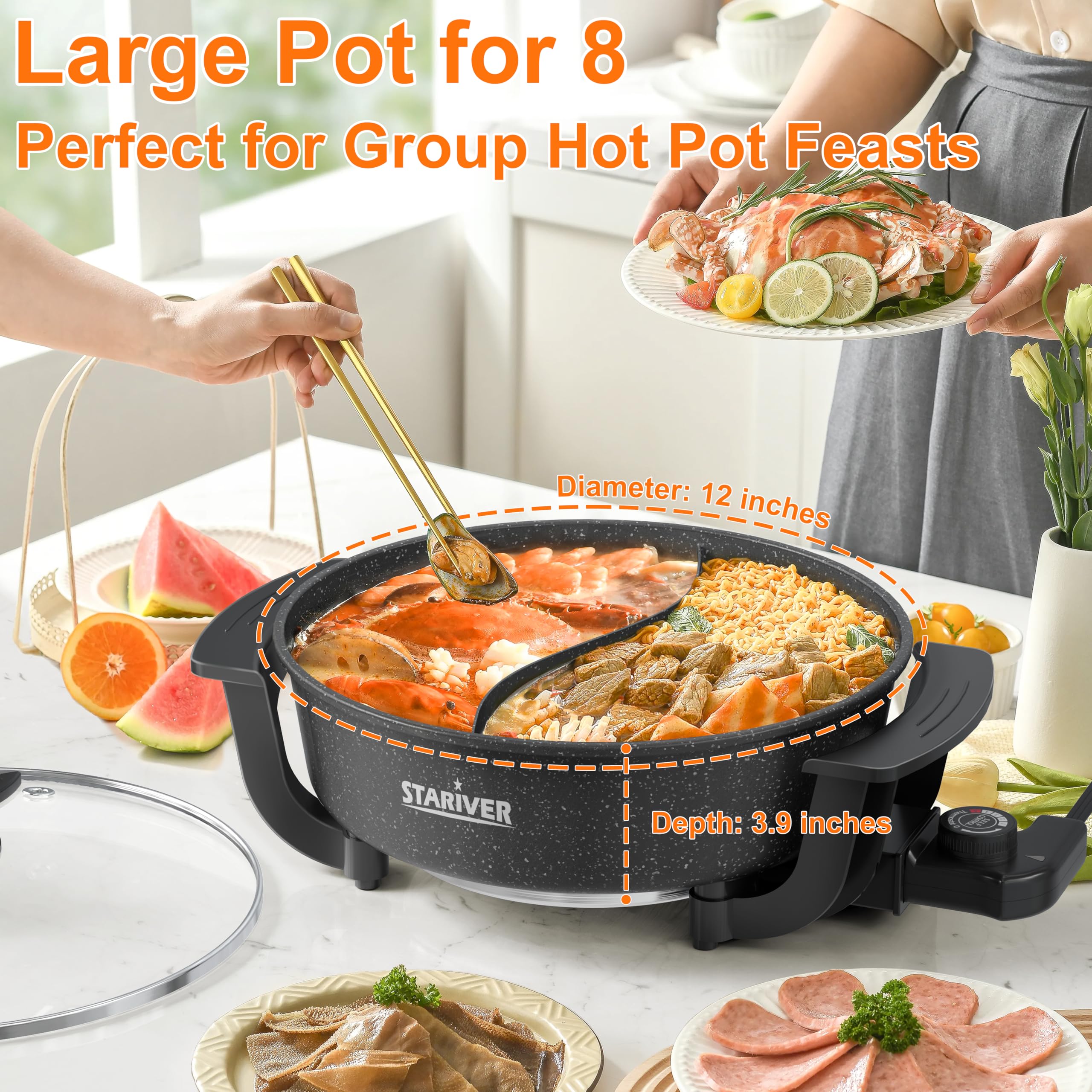 Stariver dual-flavor divider shown for two broths side by side.