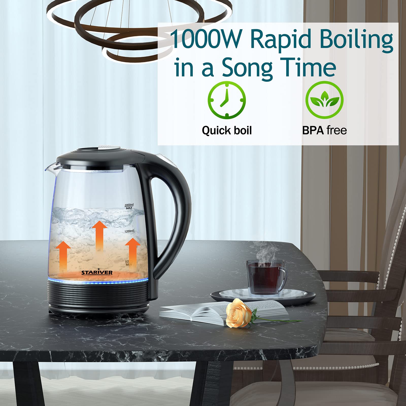 Stariver Electric Kettle with 360-degree rotation for effortless pouring from any angle.