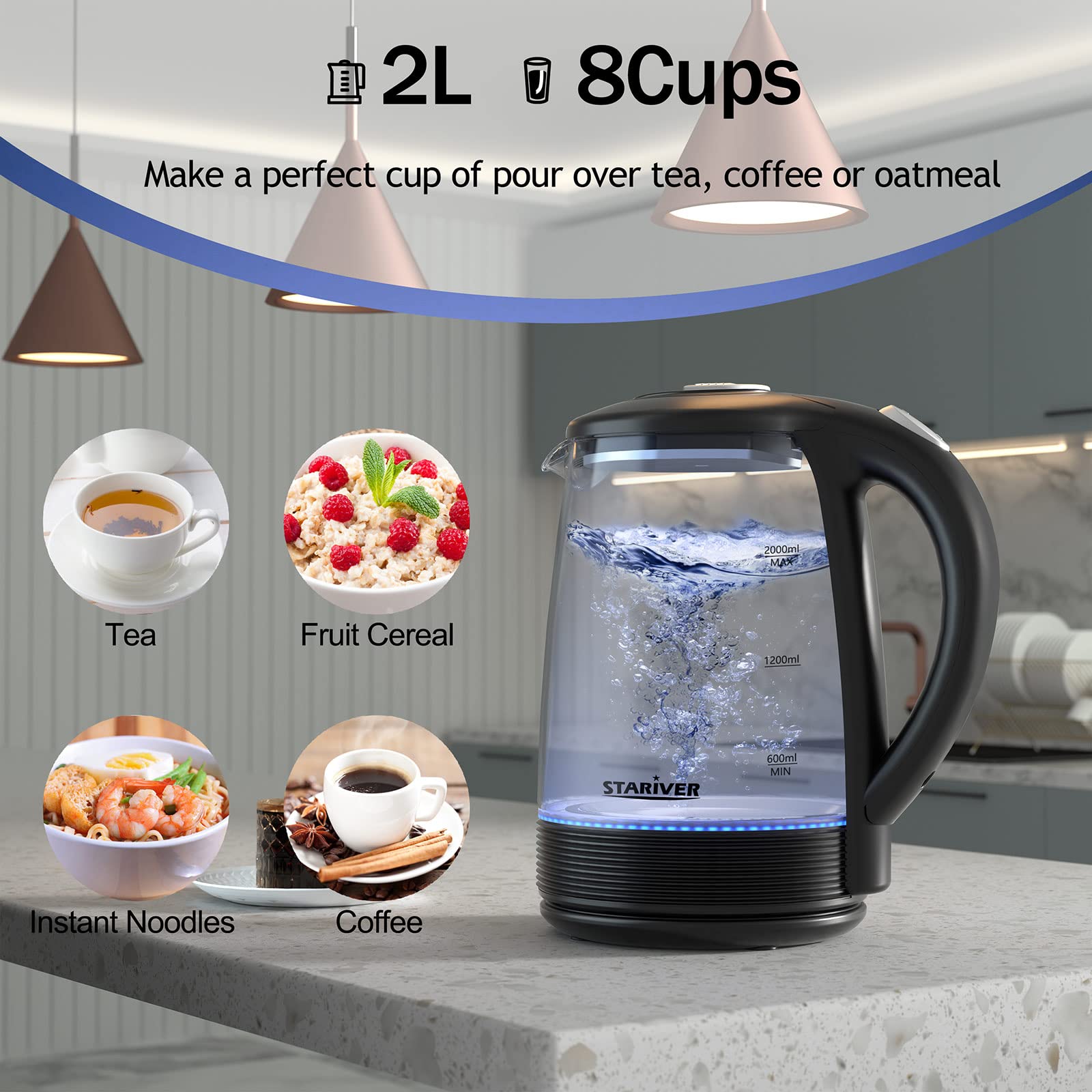 Stariver Electric Kettle auto shut-off and boil-dry protection for worry-free operation.