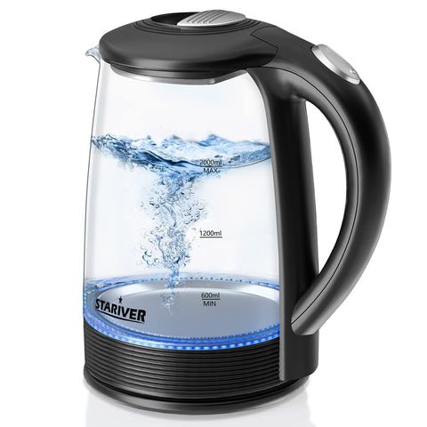 Stariver Electric Kettle with borosilicate glass for easy water quality monitoring and durable heat resistance.