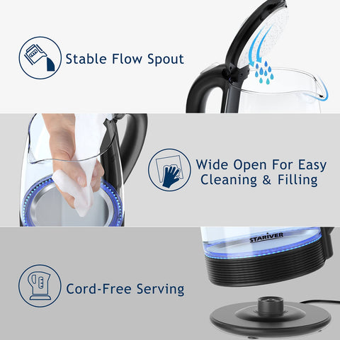Stariver Electric Kettle stainless steel inner lid and bottom for a healthy, durable design.