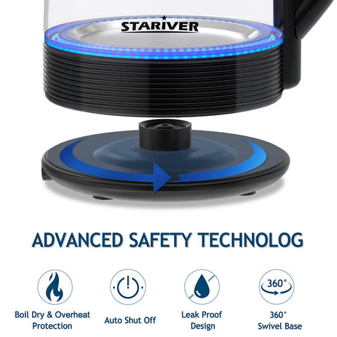 Stariver Electric Kettle two-liter capacity suits multiple cups for gatherings or mornings.