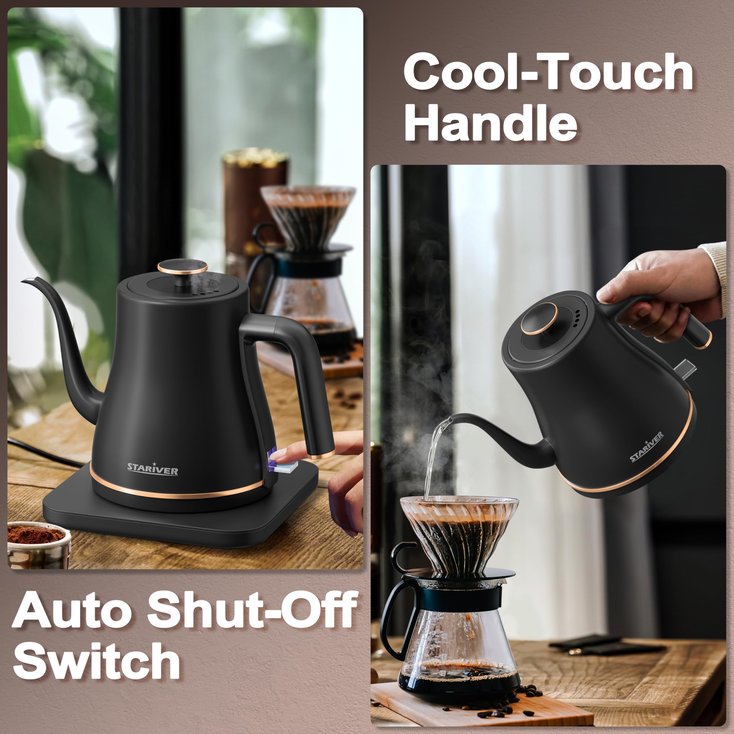 Stariver gooseneck kettle safety-auto-shutoff adds peace of mind during use.