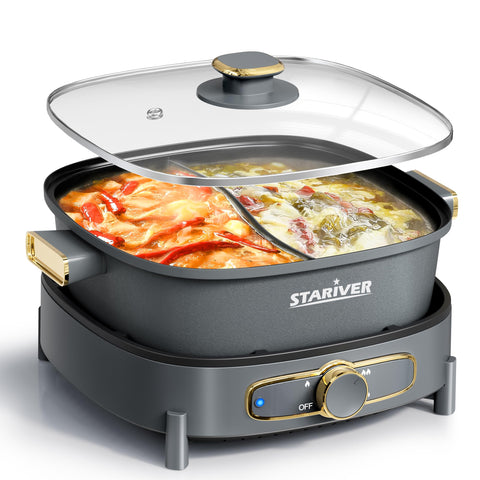 Stariver hot pot divider 6L square showing dual flavors for spicy and mild broths