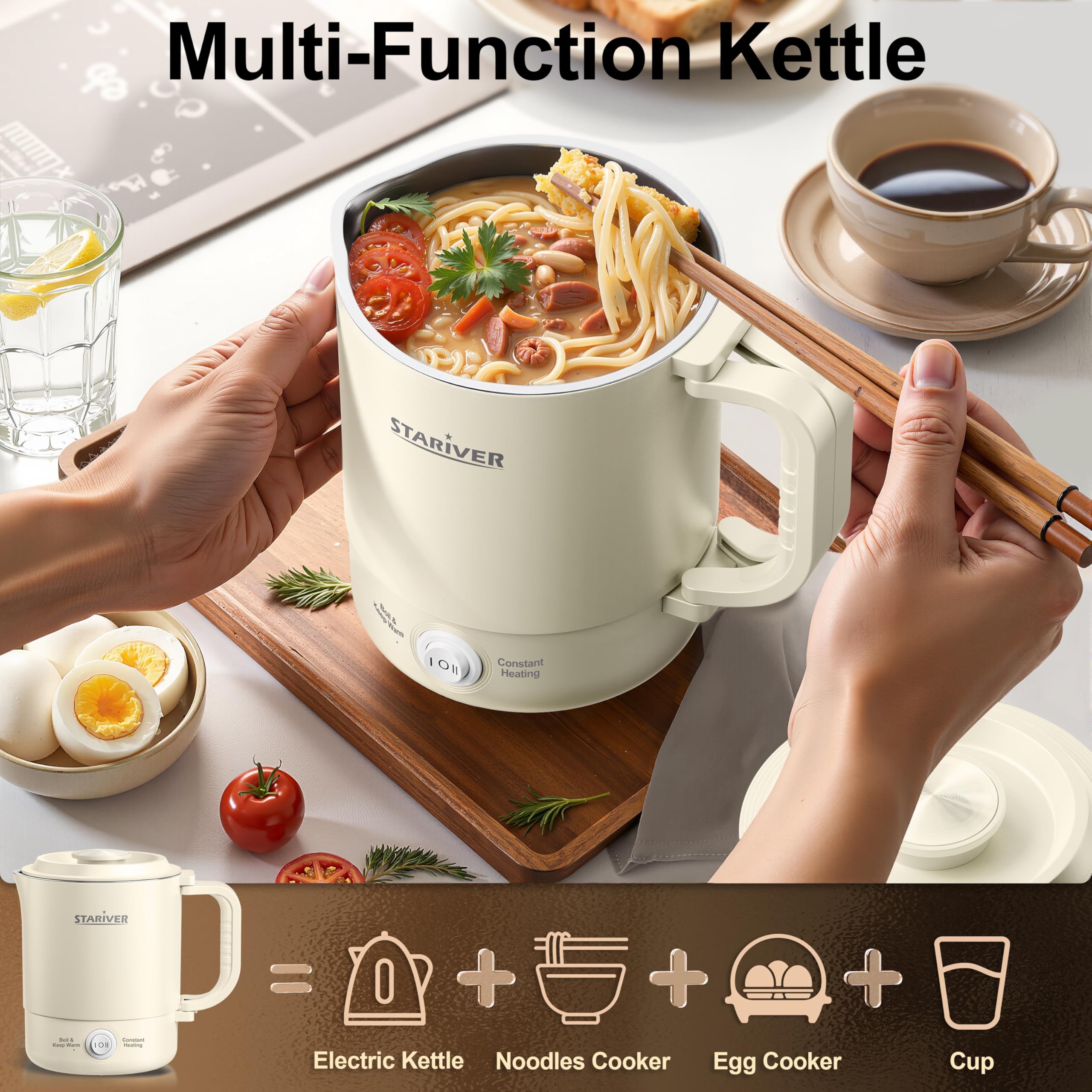 Stariver kettle on its independent power base staying steady during boiling.