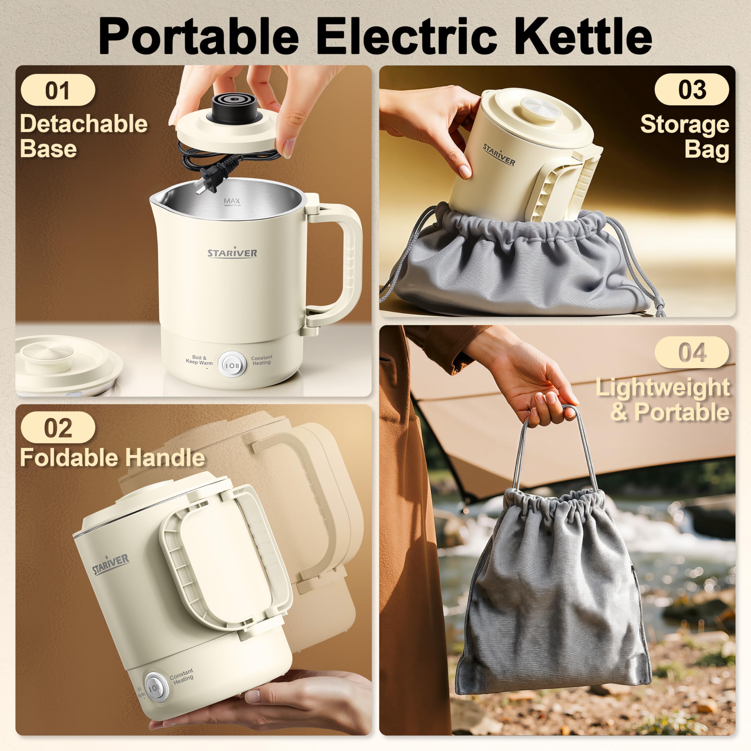 Stariver kettle interior in stainless steel for safe boiling.