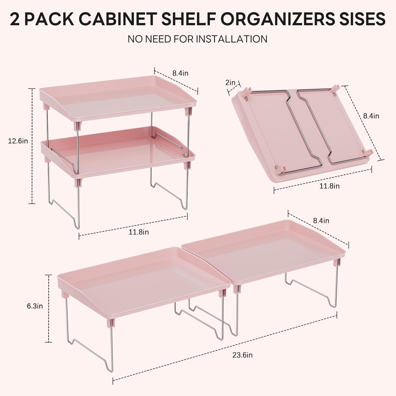 STARLATTA 2pcs stackable shelves on counter for extra storage