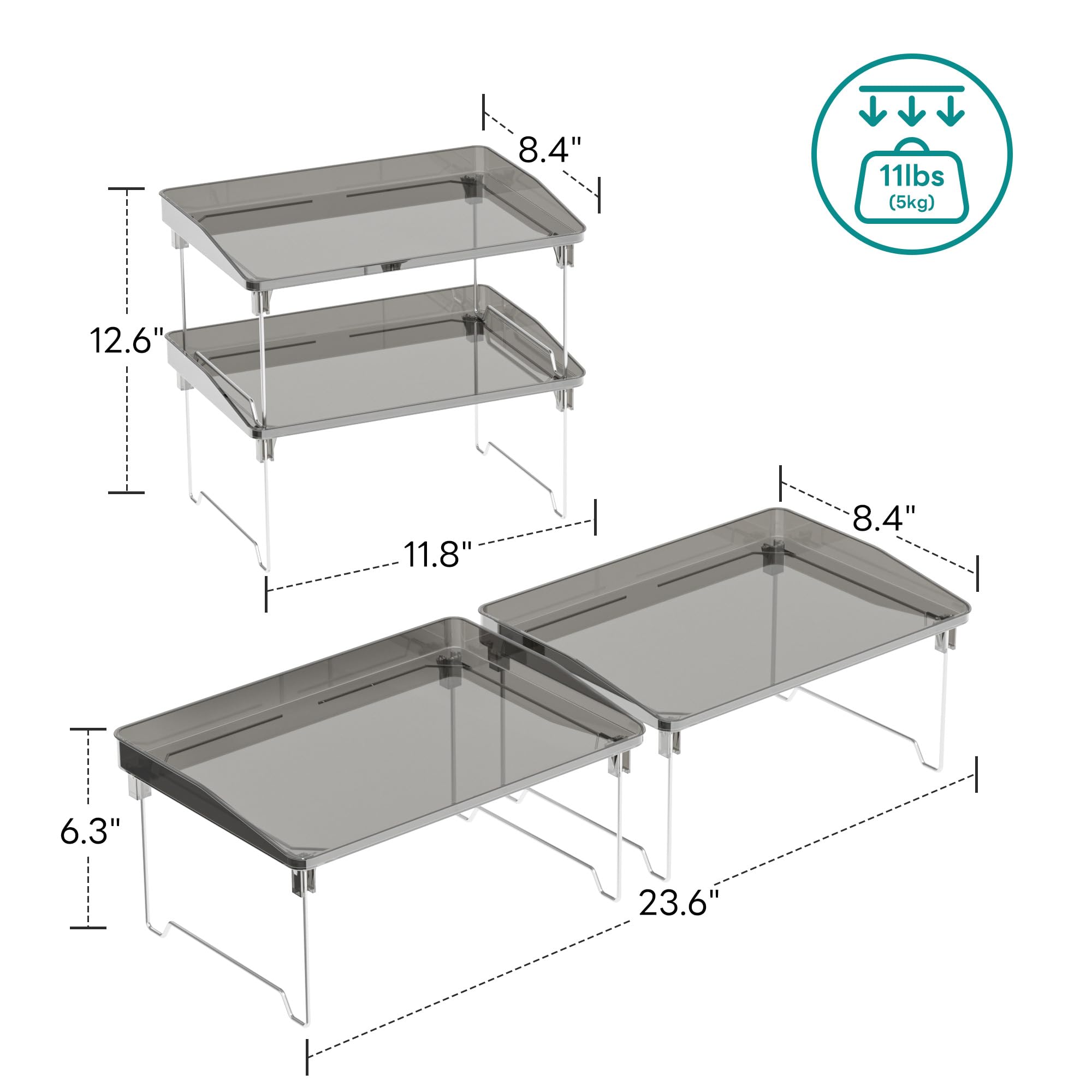 STARLATTA black plastic storage shelves in cupboard for organized spices and bottles