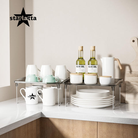 STARLATTA foldable stackable spice rack showcases space saving on kitchen counter
