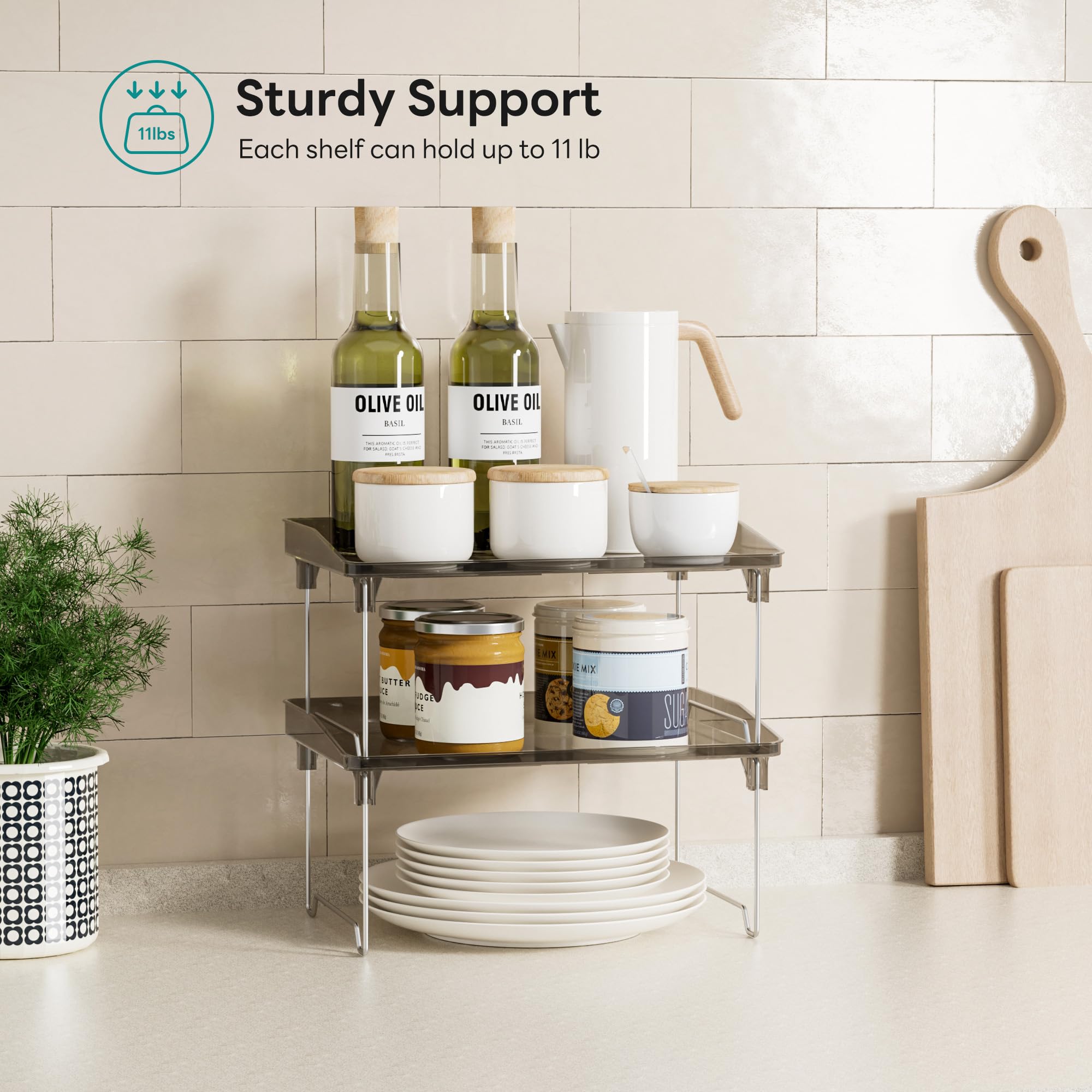 STARLATTA kitchen counter shelf holding jars, condiments, and small essentials