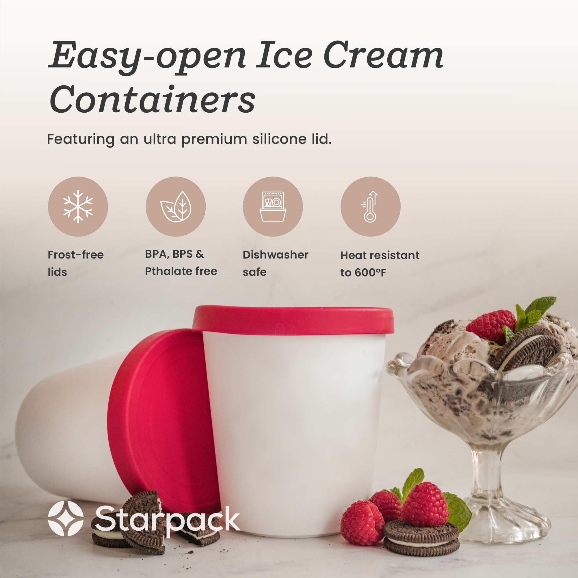 StarPack Home Freeze the Day silicone lid, soft and durable for leak-free storage.