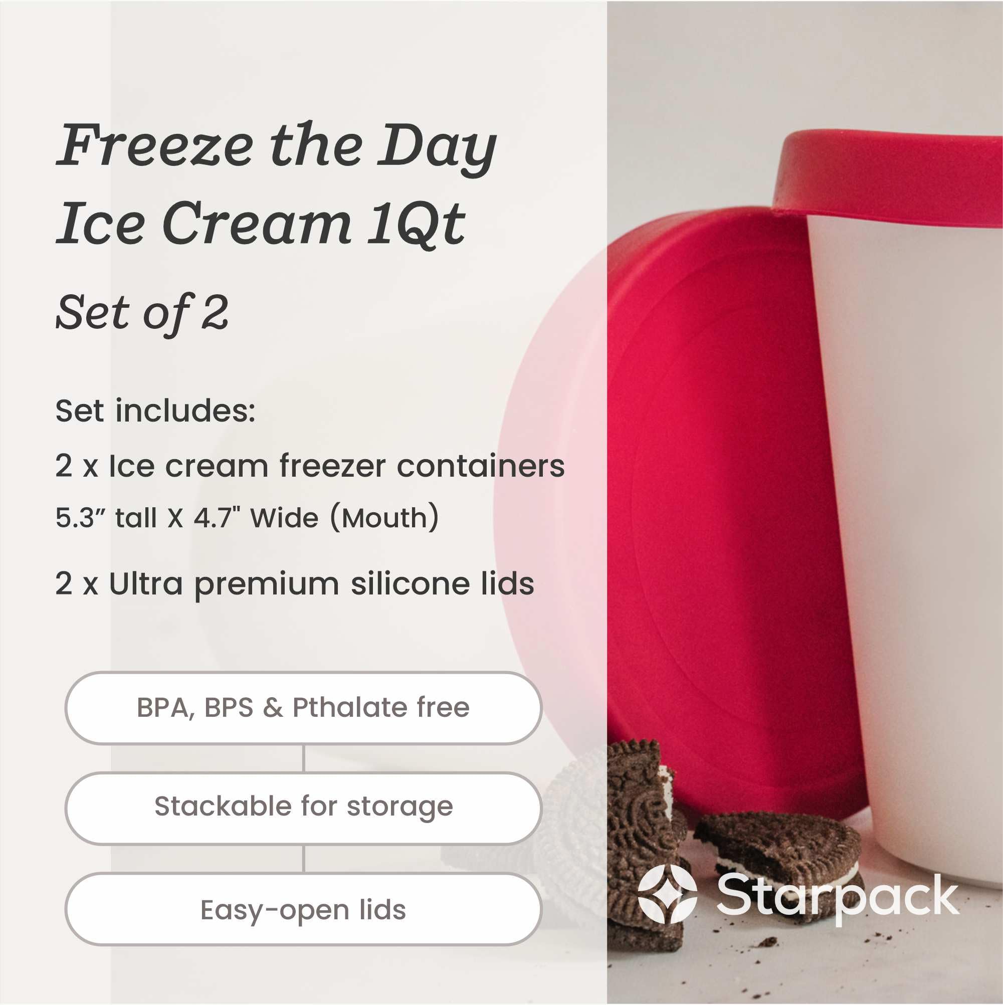 StarPack Home Freeze the Day outer silicone lid provides airtight seal against ice crystals.