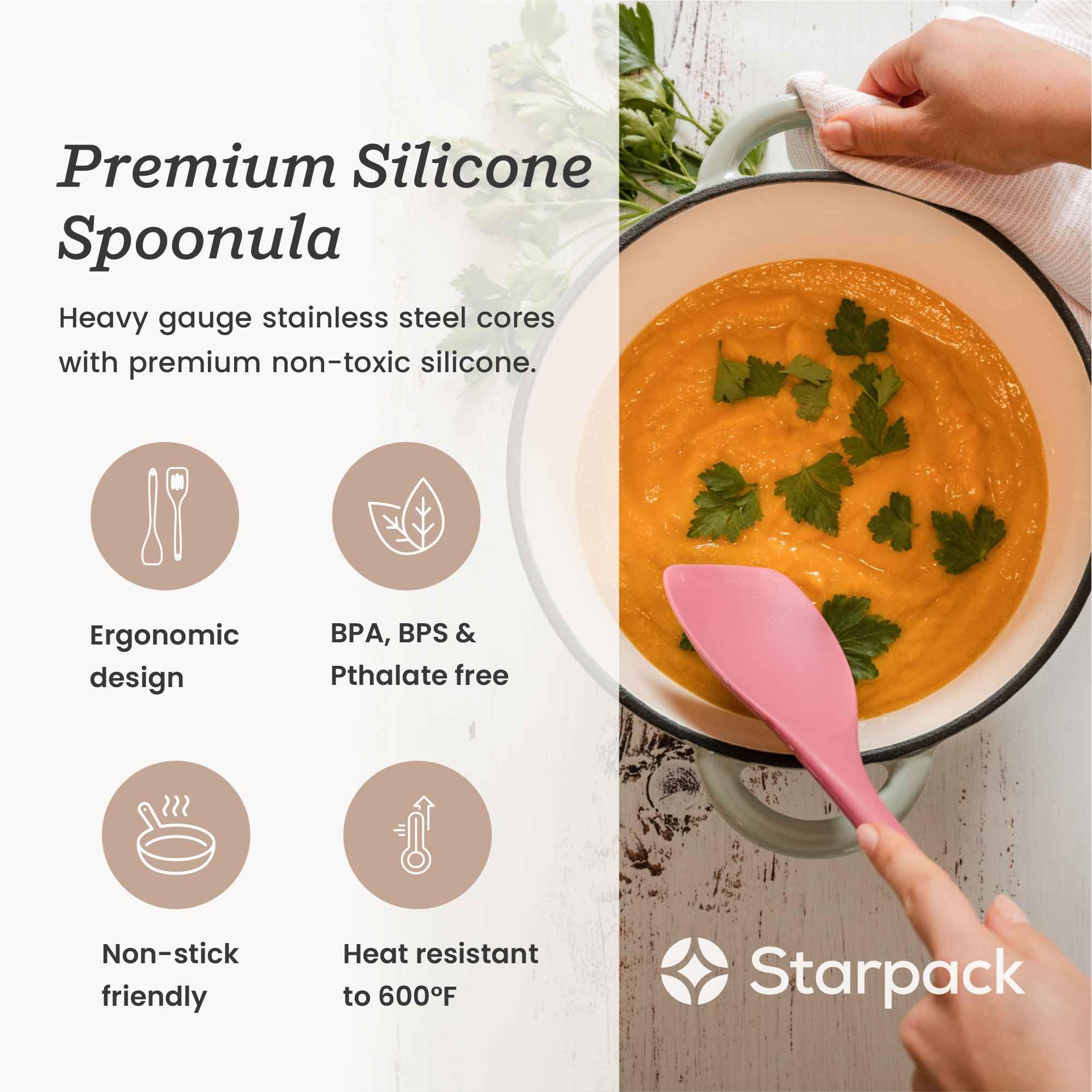 StarPack Home All Rounder in action, stirring sauces without scratching nonstick cookware.