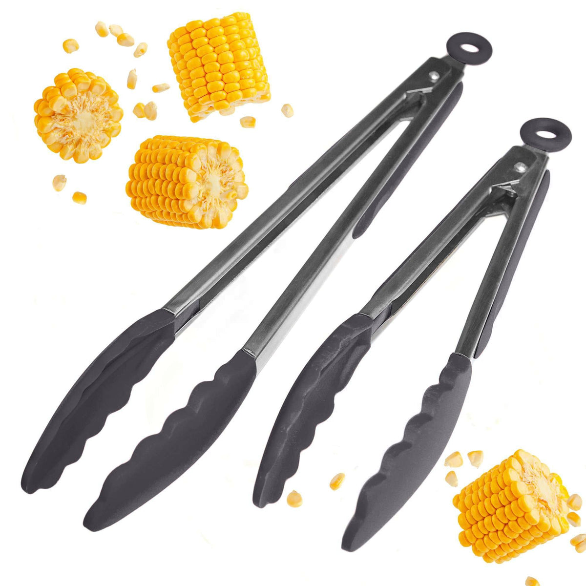 StarPack Home 9-inch tongs with nonstick silicone tips for safe flipping.