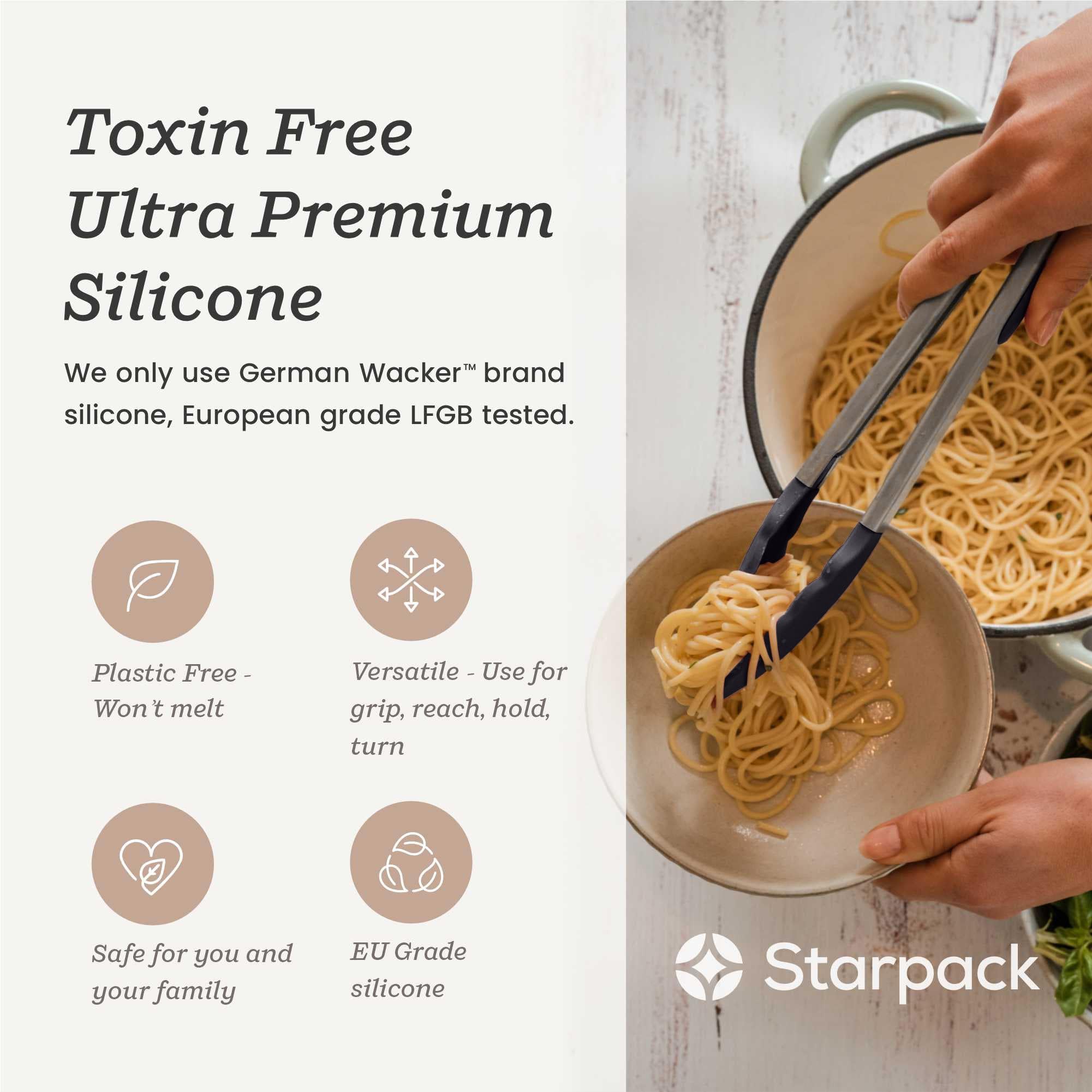 Dishwasher-safe StarPack Home tongs for easy cleanup.