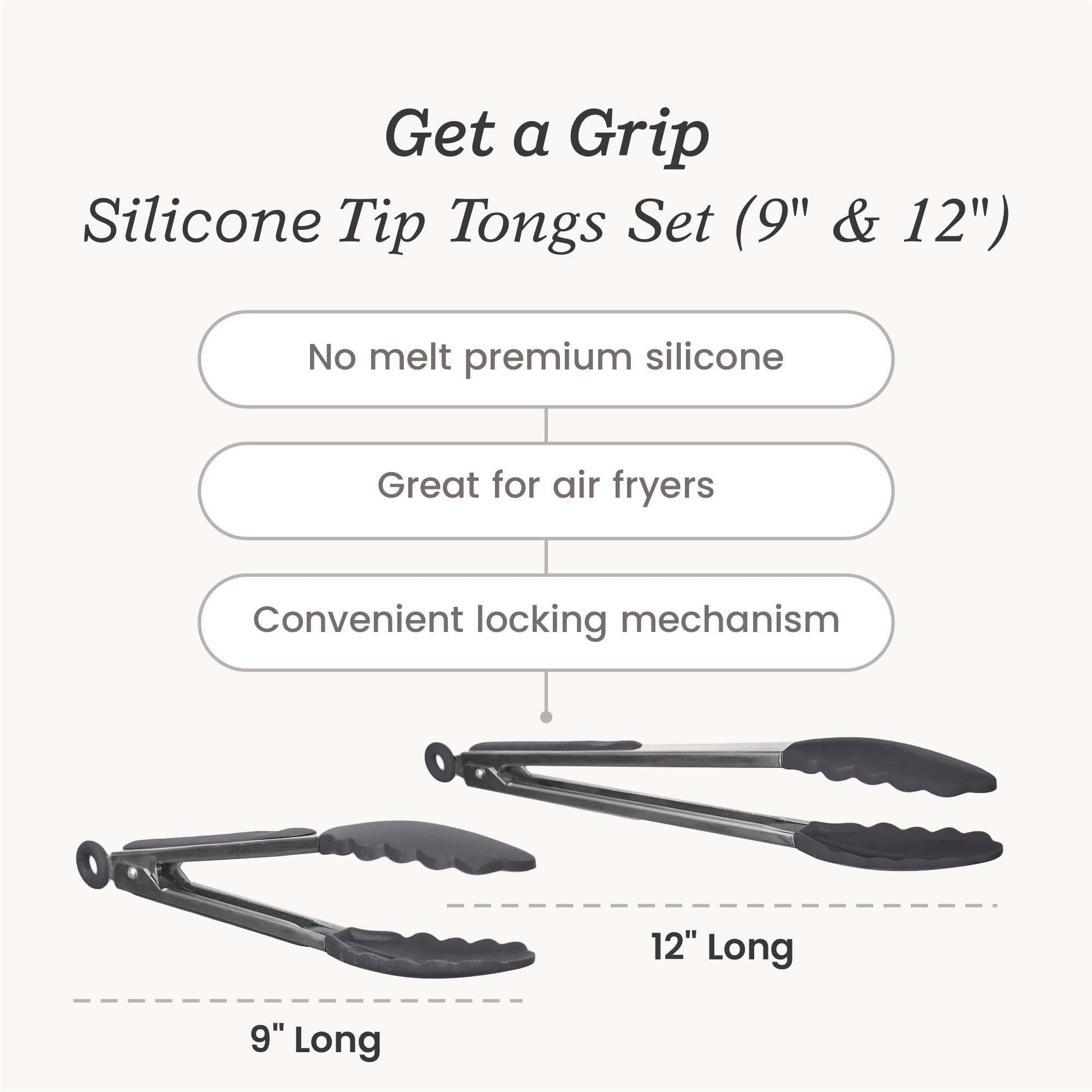Stormy Grey handle of StarPack Home tongs for stylish grip.