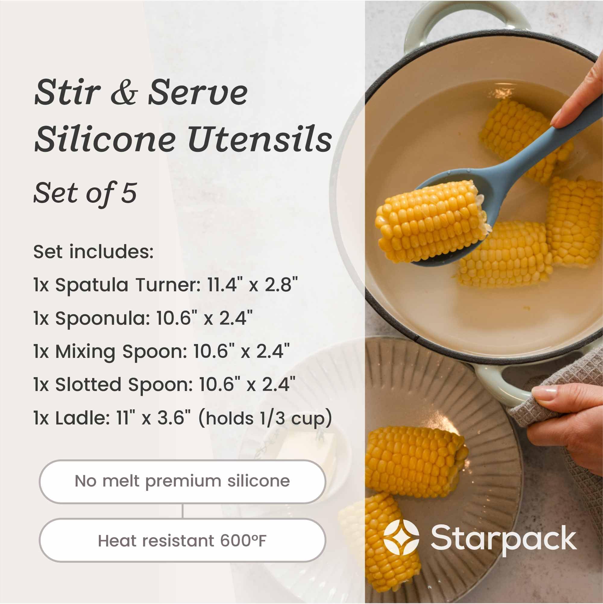 StarPack Stir and Serve silicone soup ladle for serving soups.