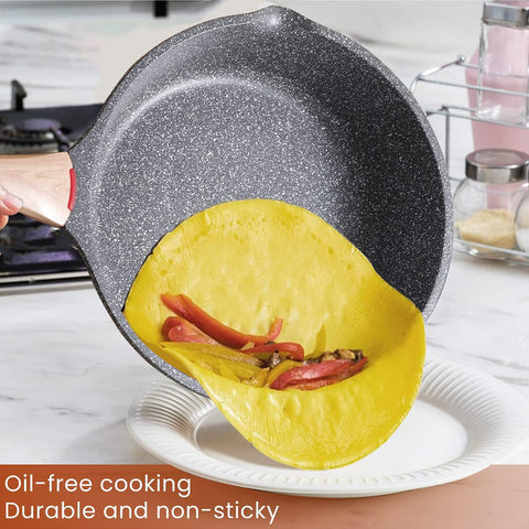 Starunder wood-grain handle skillet offers comfortable grip and heat resistance