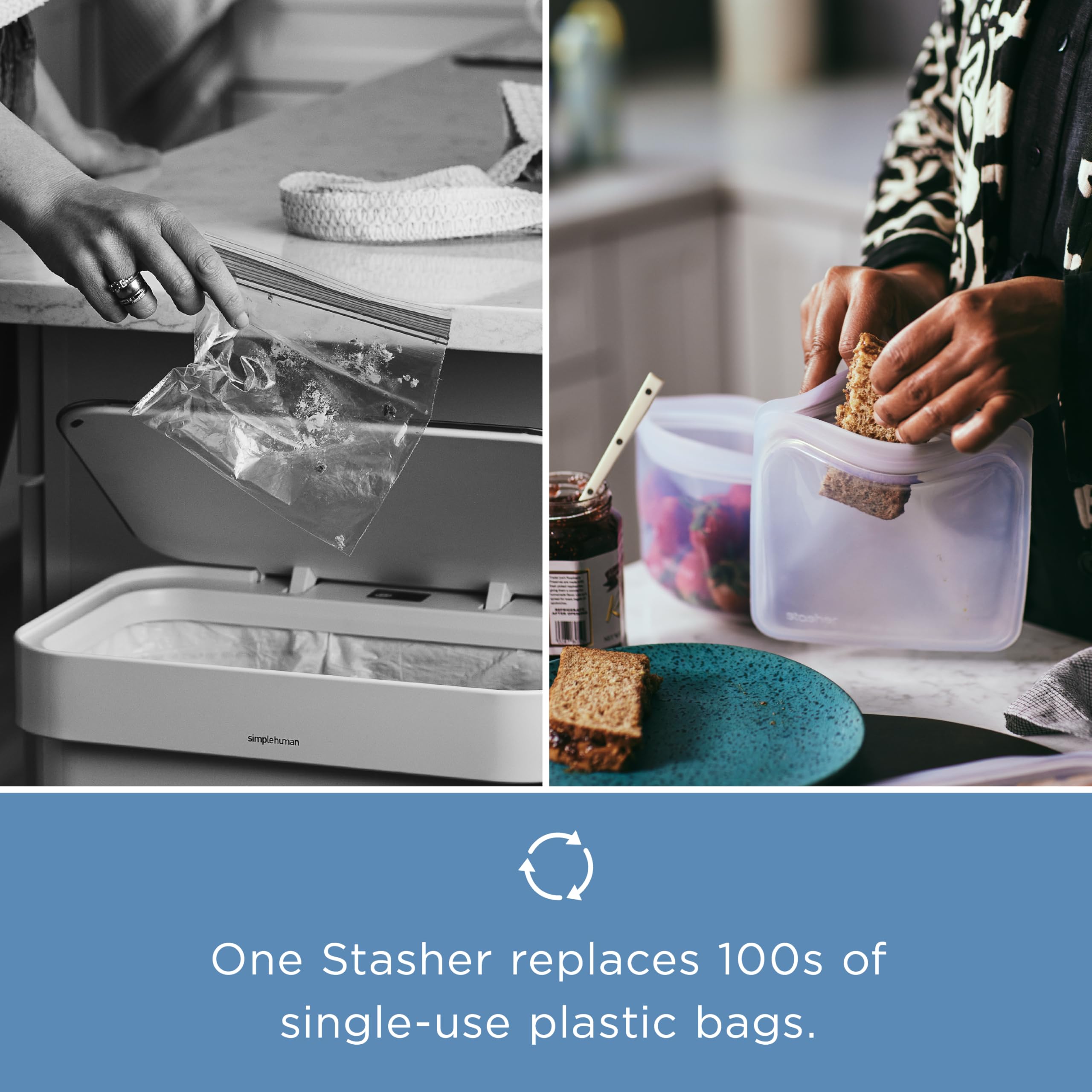 Stasher Aqua Stand-Up Mega Bag freezer-friendly for long-term storage