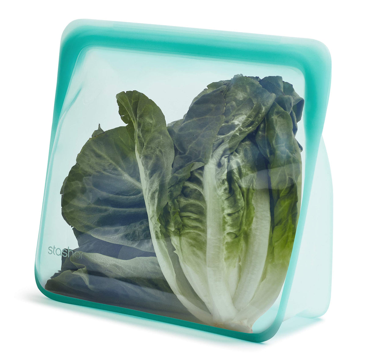 Stasher Aqua Stand-Up Mega Bag front view highlighting its large capacity for meal prep