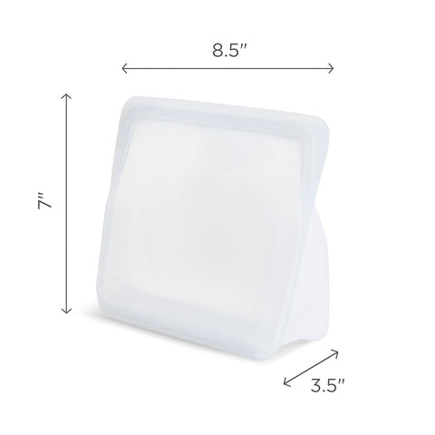 Stasher Premium Aqua Stand-Up Mid Bag helps kids' snacks stay organized.
