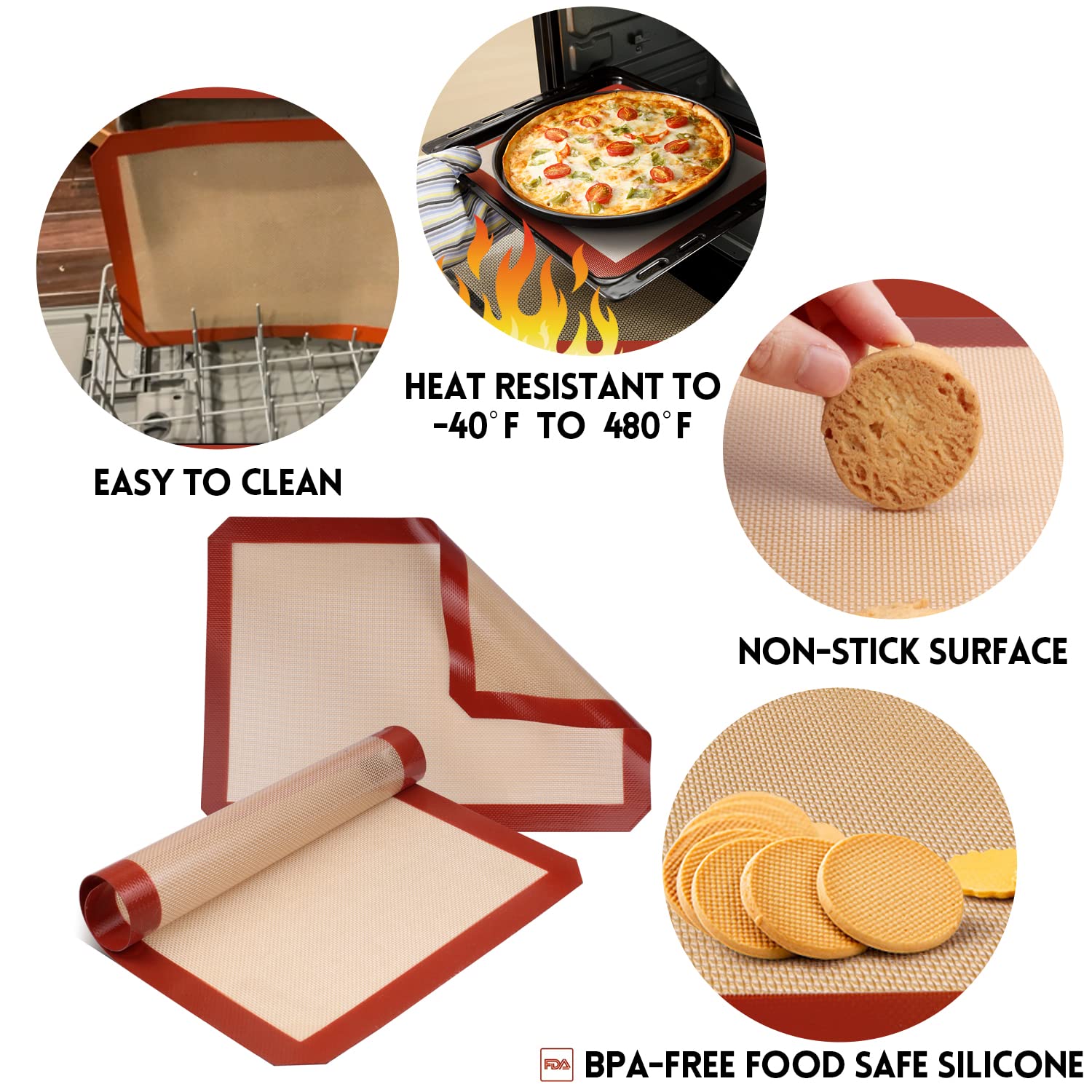 STATINT non-stick silicone mat showing even heating for cookies and pastries.