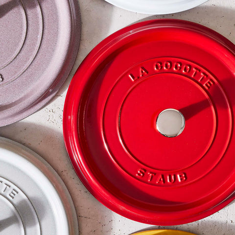 STAUB nickel knob offers durable comfortable grip and style.