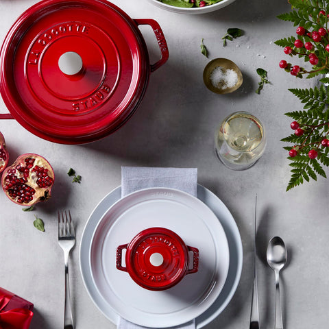 STAUB cocotte elegantly transitions from kitchen to table.