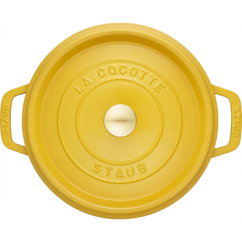 Staub 4-qt round oven citron bottom-smooth-enamel eases cleaning and care.