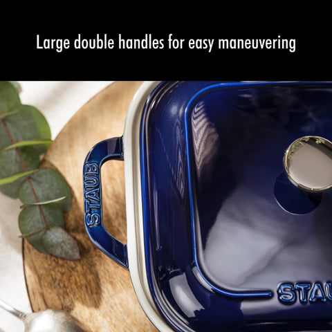 STAUB moisture-resistant stoneware diffuses heat for gentle baking
