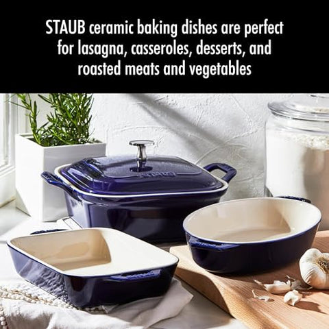 STAUB 9-inch oval dish in dark blue for versatile oven-to-table serving