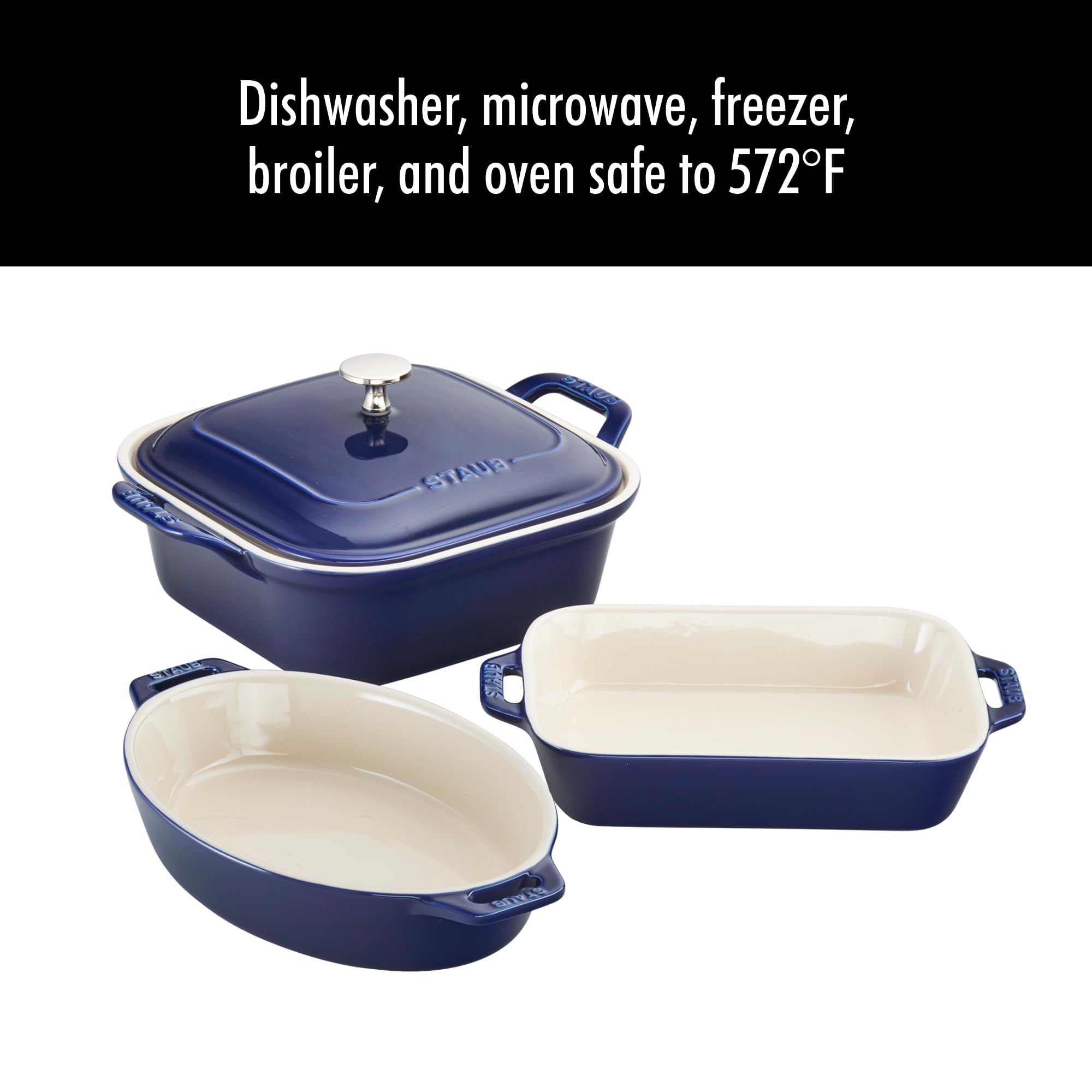 STAUB safe up to 572°F without lid for versatile cooking