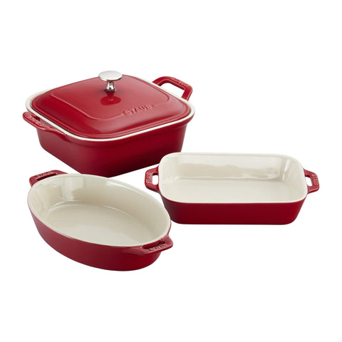 STAUB Ceramic 4-Pc Baking Pans Set, versatile bakeware for casseroles and desserts.
